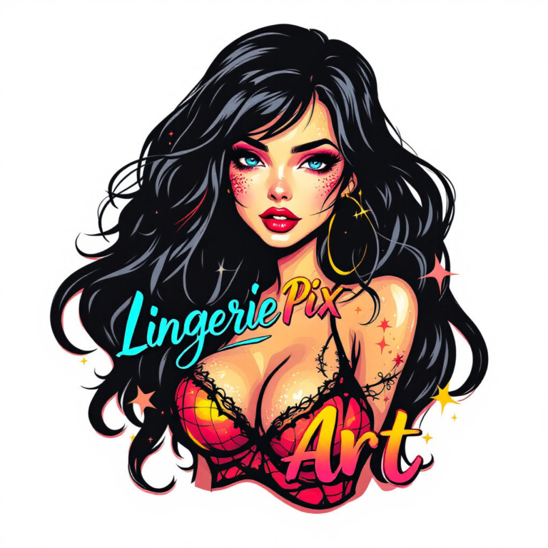 Colorful and vibrant illustration of a woman in red lingerie, available as a free t-shirt design in the public domain